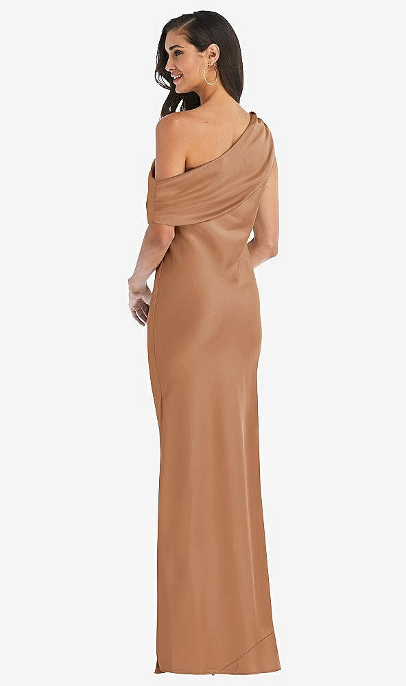 Back View - Toffee Draped One-Shoulder Convertible Maxi Slip Dress