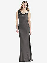 Front View Thumbnail - Caviar Gray Asymmetrical One-Shoulder Cowl Maxi Slip Dress