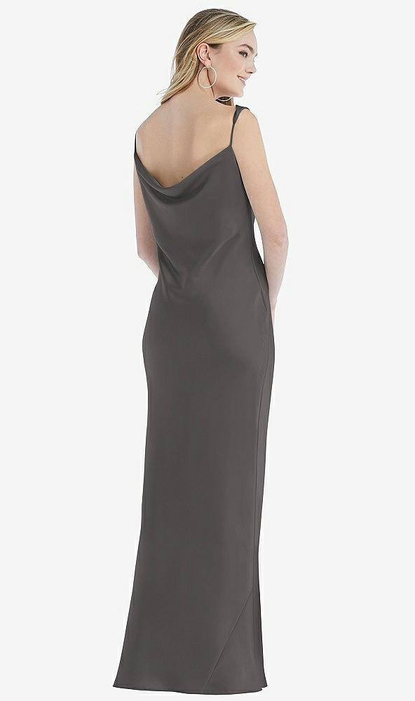 Back View - Caviar Gray Asymmetrical One-Shoulder Cowl Maxi Slip Dress