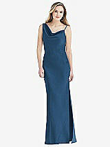 Front View Thumbnail - Dusk Blue Asymmetrical One-Shoulder Cowl Maxi Slip Dress