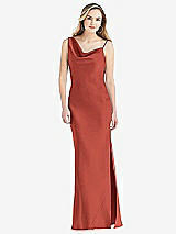 Front View Thumbnail - Amber Sunset Asymmetrical One-Shoulder Cowl Maxi Slip Dress