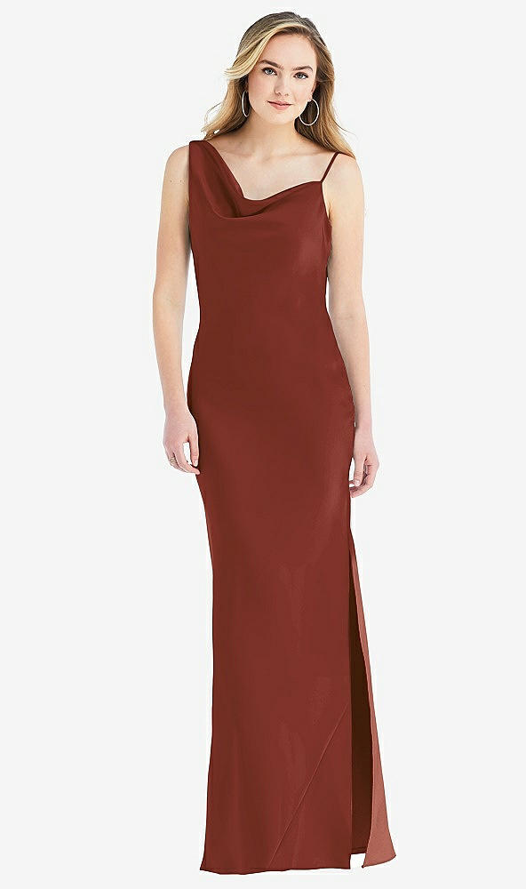 Front View - Auburn Moon Asymmetrical One-Shoulder Cowl Maxi Slip Dress