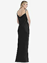 Rear View Thumbnail - Black Asymmetrical One-Shoulder Cowl Maxi Slip Dress