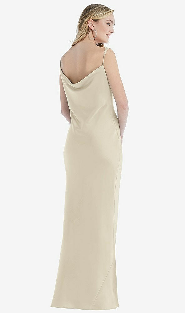 Back View - Champagne Asymmetrical One-Shoulder Cowl Maxi Slip Dress