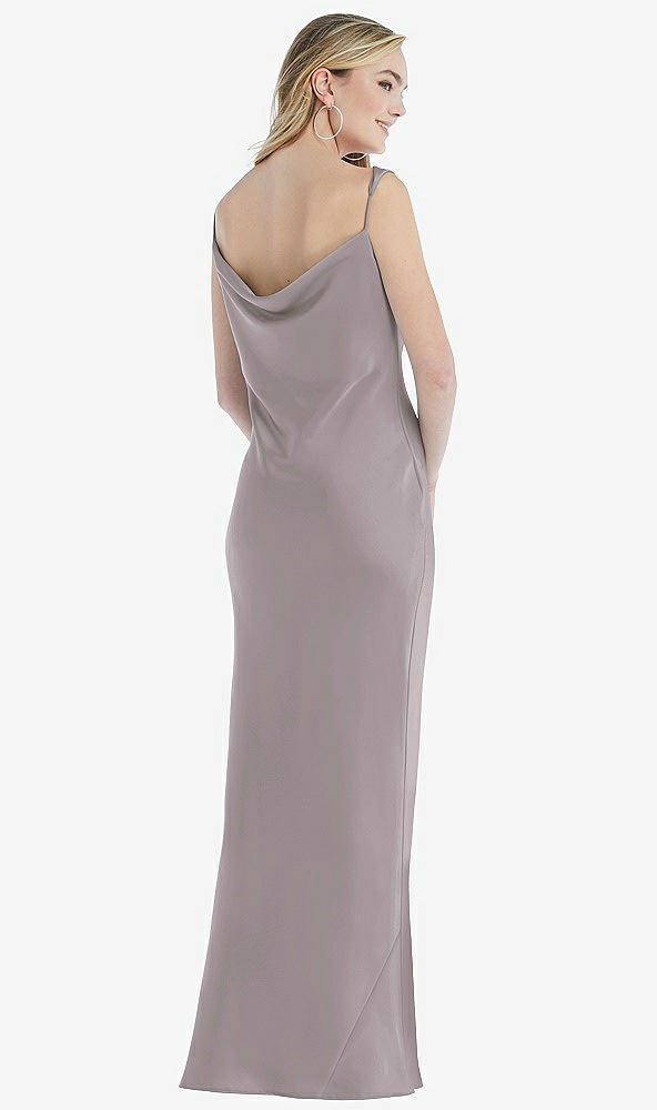 Back View - Cashmere Gray Asymmetrical One-Shoulder Cowl Maxi Slip Dress