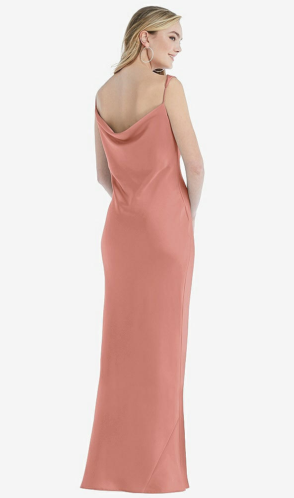 Back View - Desert Rose Asymmetrical One-Shoulder Cowl Maxi Slip Dress