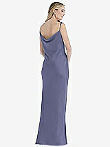 Rear View Thumbnail - French Blue Asymmetrical One-Shoulder Cowl Maxi Slip Dress