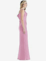 Side View Thumbnail - Powder Pink Asymmetrical One-Shoulder Cowl Maxi Slip Dress
