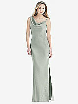 Front View Thumbnail - Willow Green Asymmetrical One-Shoulder Cowl Maxi Slip Dress