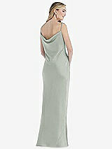Rear View Thumbnail - Willow Green Asymmetrical One-Shoulder Cowl Maxi Slip Dress