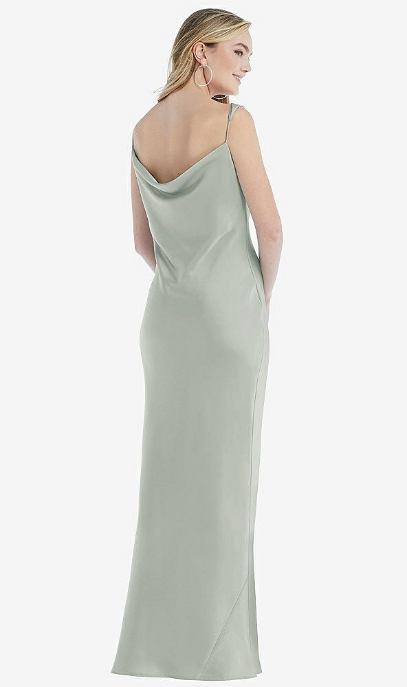Back View - Willow Green Asymmetrical One-Shoulder Cowl Maxi Slip Dress