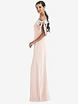 Side View Thumbnail - Blush Off-the-Shoulder Tie Detail Trumpet Gown with Front Slit