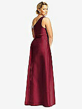 Rear View Thumbnail - Burgundy & Burgundy Draped One-Shoulder Satin Maxi Dress with Pockets