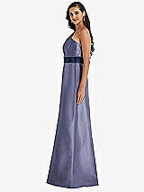 Alt View 2 Thumbnail - French Blue & Midnight Navy Draped One-Shoulder Satin Maxi Dress with Pockets