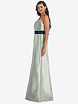 Alt View 2 Thumbnail - Willow Green & Midnight Navy Draped One-Shoulder Satin Maxi Dress with Pockets
