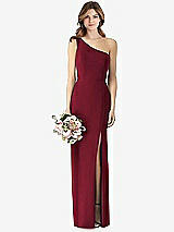 Front View Thumbnail - Burgundy One-Shoulder Crepe Trumpet Gown with Front Slit