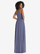 Rear View Thumbnail - French Blue One-Shoulder Chiffon Maxi Dress with Shirred Front Slit