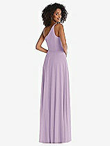 Rear View Thumbnail - Pale Purple One-Shoulder Chiffon Maxi Dress with Shirred Front Slit