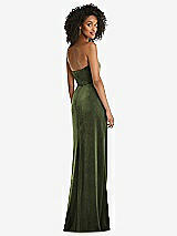 Rear View Thumbnail - Olive Green Strapless Velvet Maxi Dress with Draped Cascade Skirt
