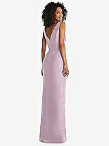 Rear View Thumbnail - Suede Rose Pleated Bodice Satin Maxi Pencil Dress with Bow Detail