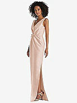 Side View Thumbnail - Cameo Pleated Bodice Satin Maxi Pencil Dress with Bow Detail
