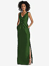 Front View Thumbnail - Celtic Pleated Bodice Satin Maxi Pencil Dress with Bow Detail