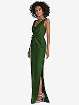 Side View Thumbnail - Celtic Pleated Bodice Satin Maxi Pencil Dress with Bow Detail