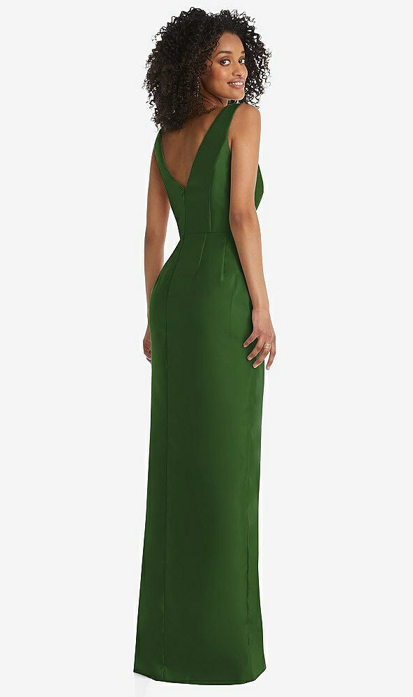 Back View - Celtic Pleated Bodice Satin Maxi Pencil Dress with Bow Detail