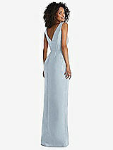 Rear View Thumbnail - Mist Pleated Bodice Satin Maxi Pencil Dress with Bow Detail