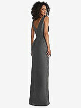Rear View Thumbnail - Pewter Pleated Bodice Satin Maxi Pencil Dress with Bow Detail