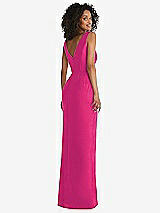 Rear View Thumbnail - Think Pink Pleated Bodice Satin Maxi Pencil Dress with Bow Detail