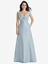 Front View Thumbnail - Mist Off-the-Shoulder Draped Wrap Maxi Dress with Pockets