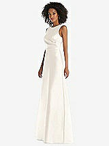 Side View Thumbnail - Ivory Jewel Neck Asymmetrical Shirred Bodice Maxi Dress with Pockets