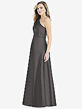 Side View Thumbnail - Caviar Gray Pleated Draped One-Shoulder Satin Maxi Dress with Pockets