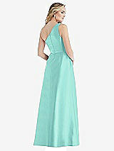 Rear View Thumbnail - Coastal Pleated Draped One-Shoulder Satin Maxi Dress with Pockets