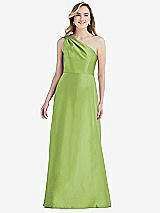 Front View Thumbnail - Mojito Pleated Draped One-Shoulder Satin Maxi Dress with Pockets