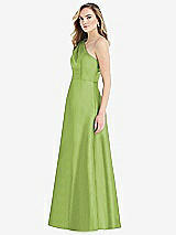 Side View Thumbnail - Mojito Pleated Draped One-Shoulder Satin Maxi Dress with Pockets