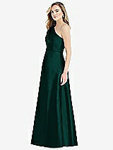 Side View Thumbnail - Evergreen Pleated Draped One-Shoulder Satin Maxi Dress with Pockets