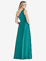Rear View Thumbnail - Jade Pleated Draped One-Shoulder Satin Maxi Dress with Pockets