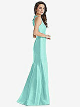 Side View Thumbnail - Coastal Jewel Neck Bowed Open-Back Trumpet Dress with Front Slit