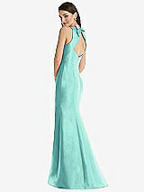 Rear View Thumbnail - Coastal Jewel Neck Bowed Open-Back Trumpet Dress with Front Slit