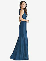 Side View Thumbnail - Dusk Blue Jewel Neck Bowed Open-Back Trumpet Dress with Front Slit