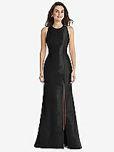 Front View Thumbnail - Black Jewel Neck Bowed Open-Back Trumpet Dress with Front Slit