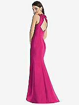 Rear View Thumbnail - Think Pink Jewel Neck Bowed Open-Back Trumpet Dress 