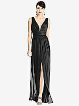 Front View Thumbnail - Black & Light Nude Illusion Plunge Neck Shirred Maxi Dress