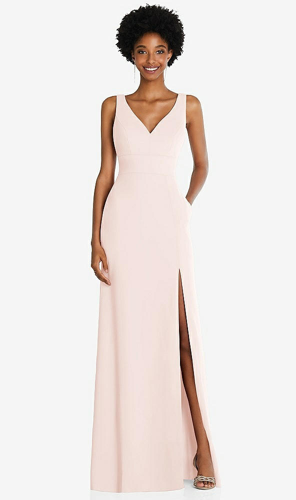 Front View - Blush Square Low-Back A-Line Dress with Front Slit and Pockets