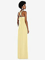 Side View Thumbnail - Pale Yellow Draped Chiffon Grecian Column Gown with Convertible Straps