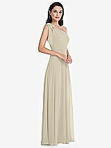 Alt View 2 Thumbnail - Champagne Draped One-Shoulder Maxi Dress with Scarf Bow