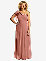 Front View Thumbnail - Desert Rose Draped One-Shoulder Maxi Dress with Scarf Bow