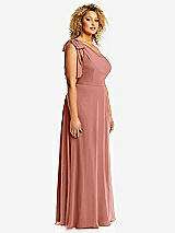 Side View Thumbnail - Desert Rose Draped One-Shoulder Maxi Dress with Scarf Bow
